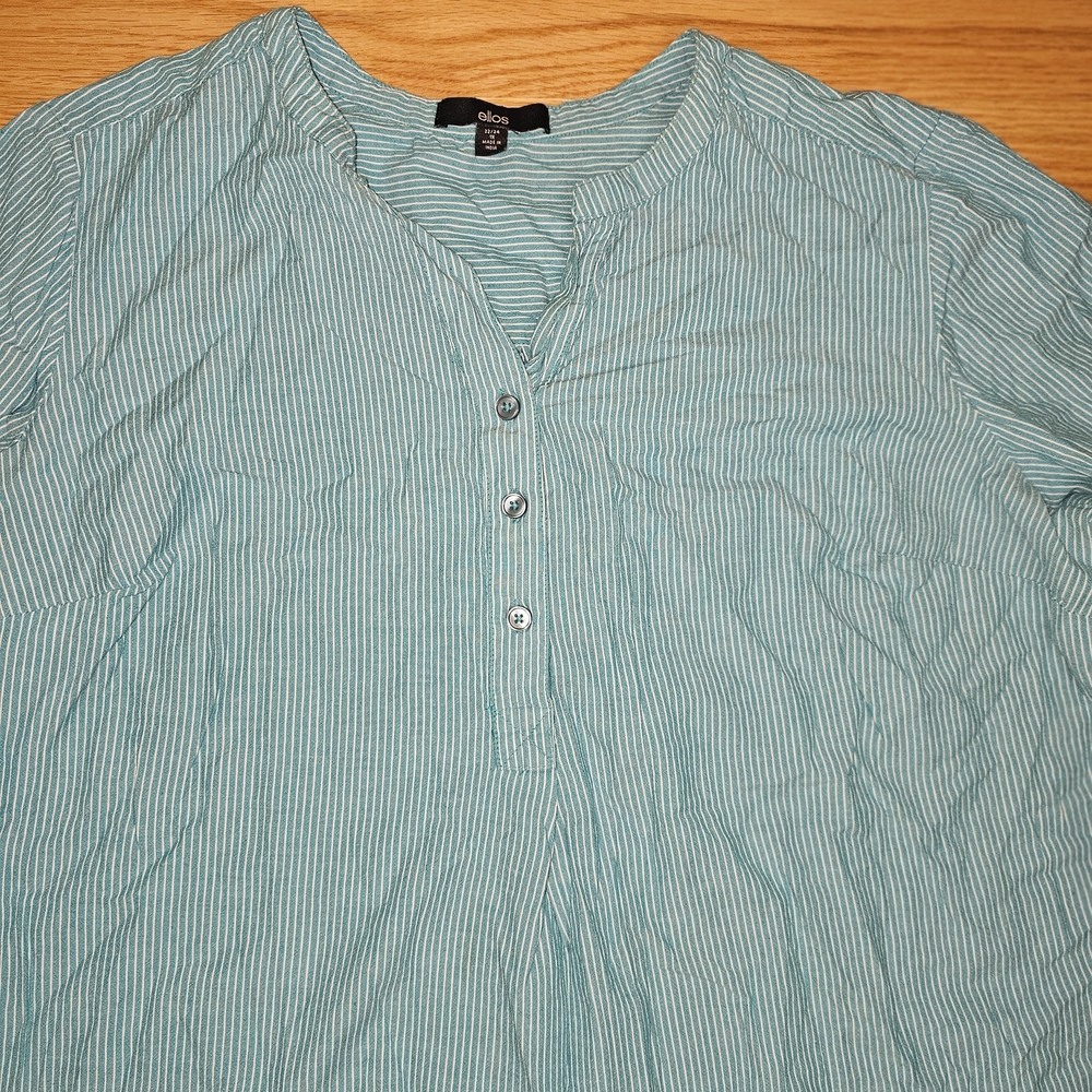 Ellos Teal Striped V-Neck Blouse Women - Picture 4 of 5